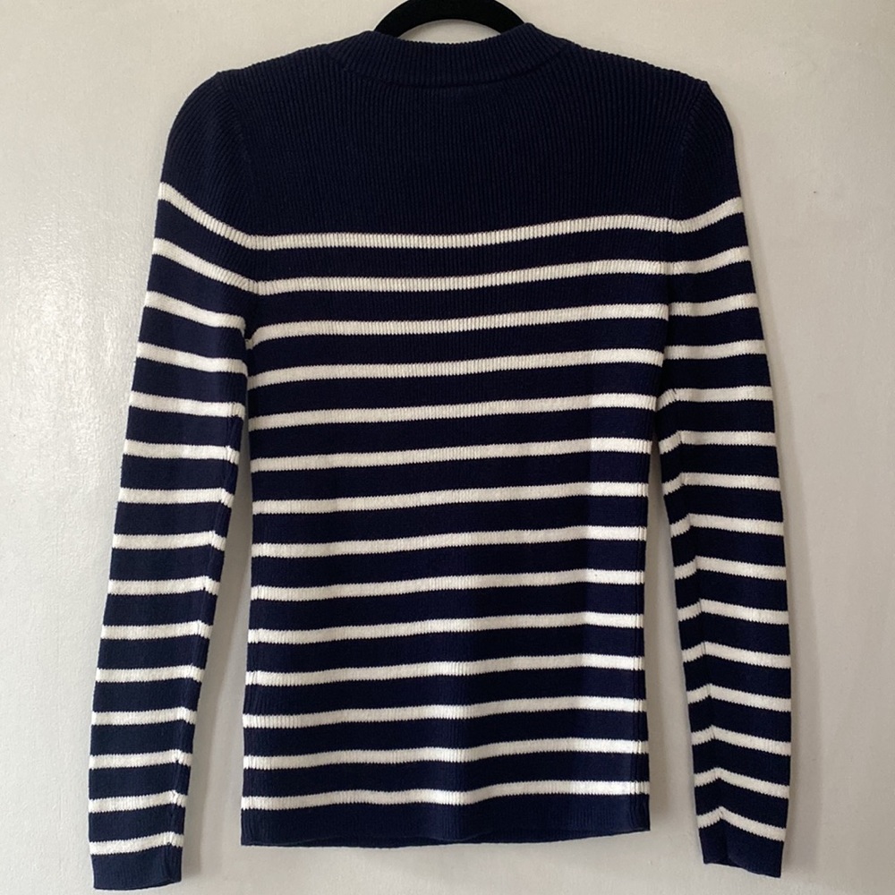 Navy sweater w/ white stripes and cute buttons - Picture 3 of 3